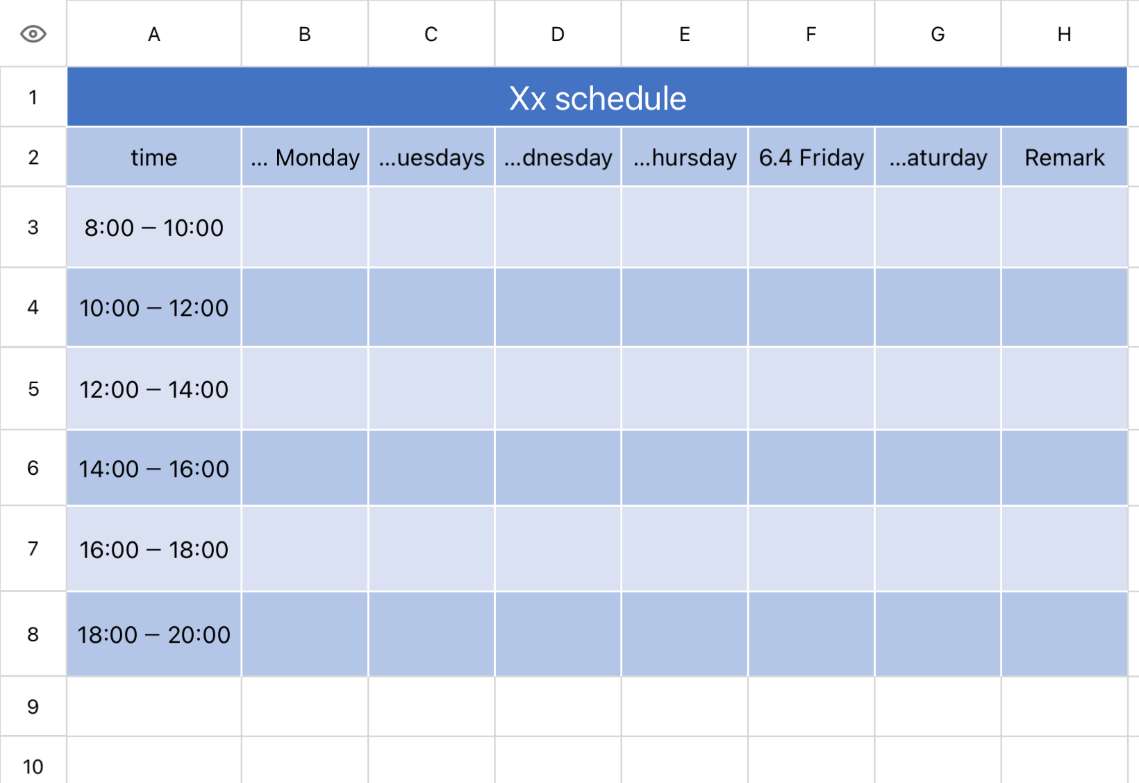 Xx schedule